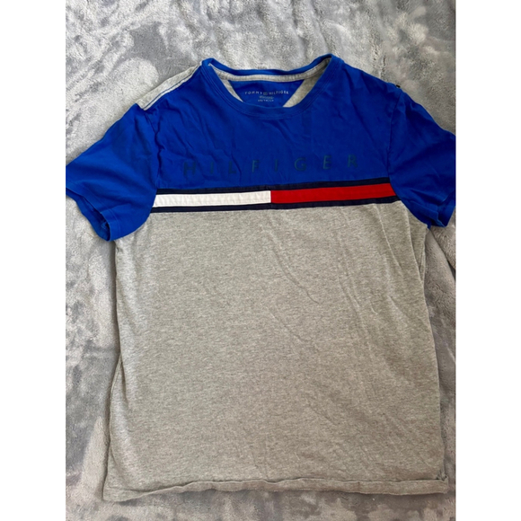 Tommy Hilfiger Men’s Size XS Graphic Designer Tee Red Grey and Blue - Picture 1 of 7